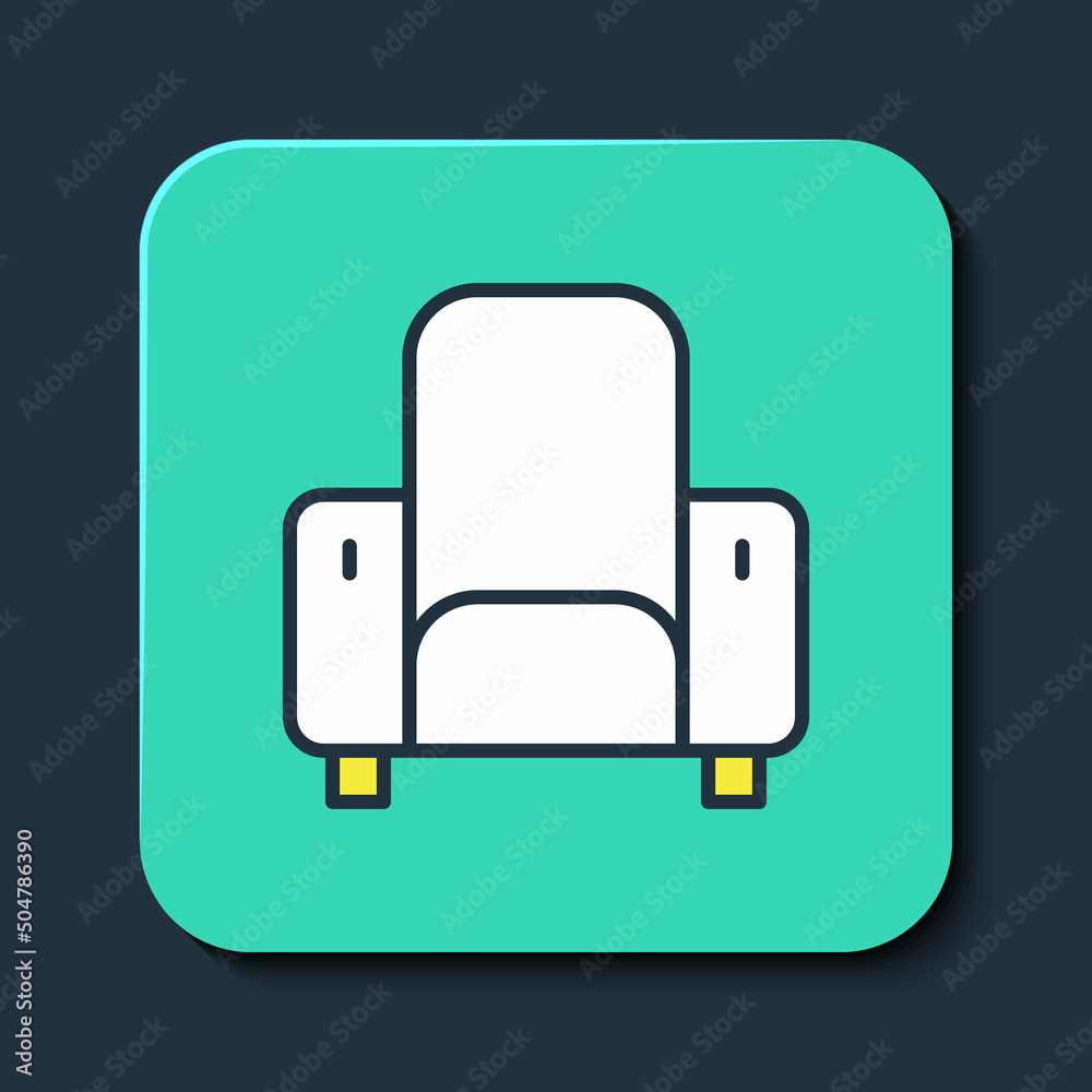 Filled outline Cinema chair icon isolated on blue background. Turquoise square button. Vector Filled outline Cinema chair icon isolated on blue background. Turquoise square button. Vector