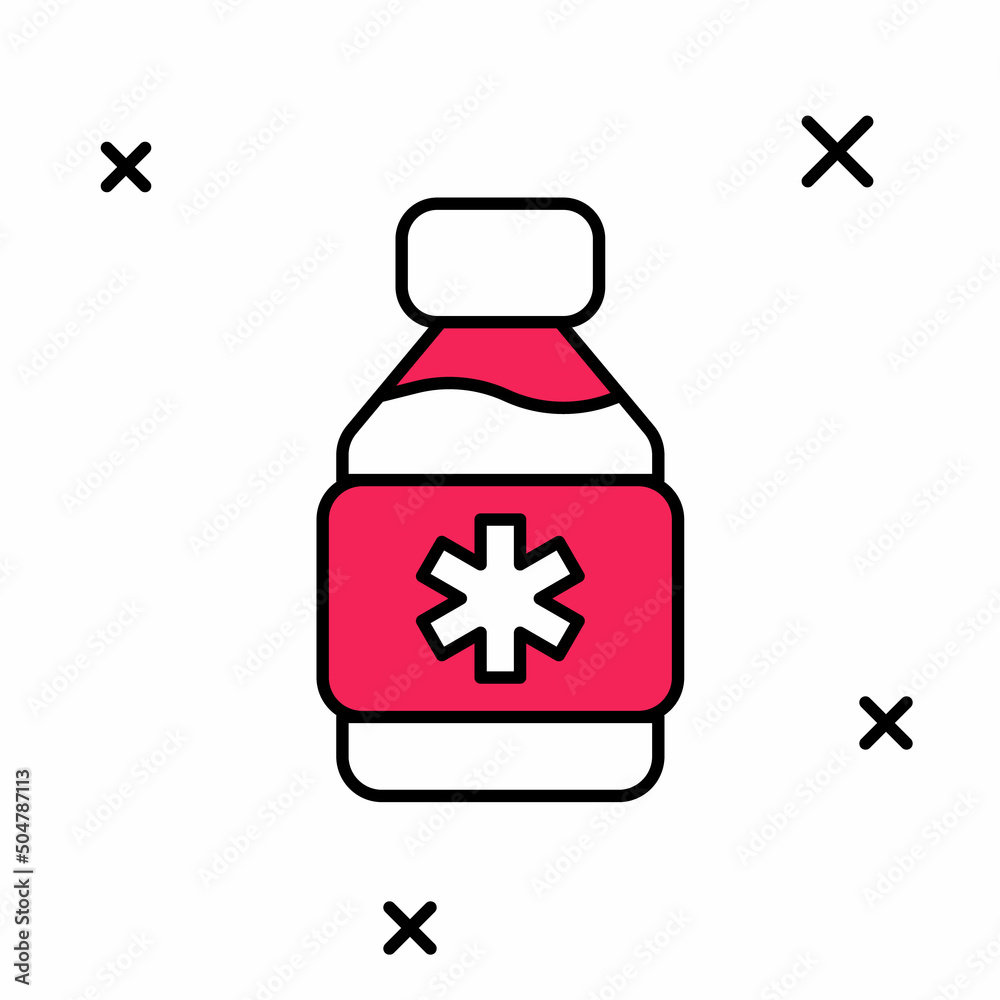 Fototapeta premium Filled outline Bottle of medicine syrup icon isolated on white background. Vector