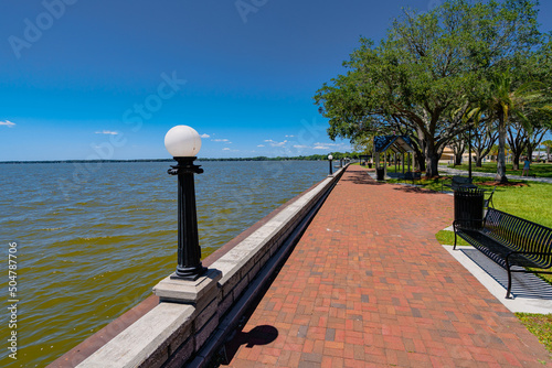 Brick walkway at Ferran Park on Lake Eustis in downtown Eustis, Florida