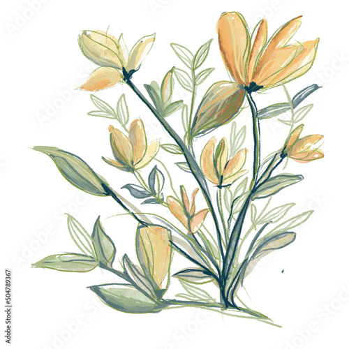 Yellow Magnolia hand drawn illustration for your design 