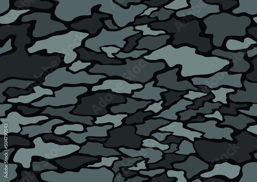 Camouflage texture seamless pattern with curve spots. Abstract modern military endless background for fabric and fashion print. Vector illustration.