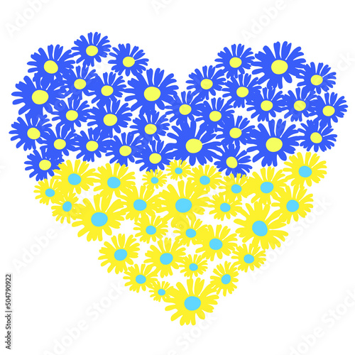 Heart with yellow and blue flowers. Stylized drawn love of Ukraine symbol, vector eps 10