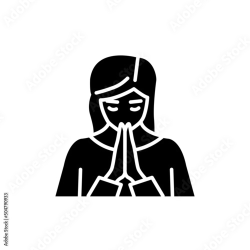 Woman praying line color icon. Isolated vector element.