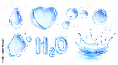 Water drops and forms with paint splashes