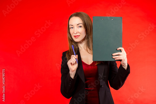 Woman secretary. Girl in ev...