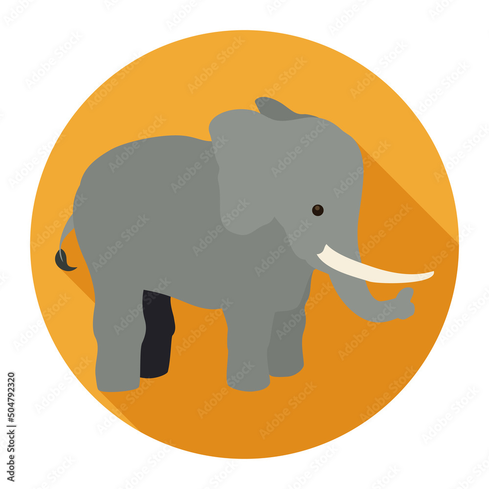 Button with cute elephant in flat style and long shadow, Vector illustration Button with cute elephant in flat style and long shadow, Vector illustration