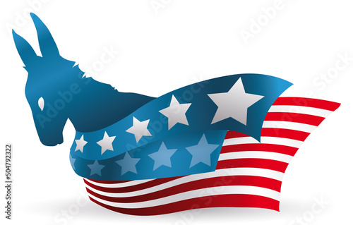 Blue donkey silhouette and conceptual U.S.A. flag, Vector illustration