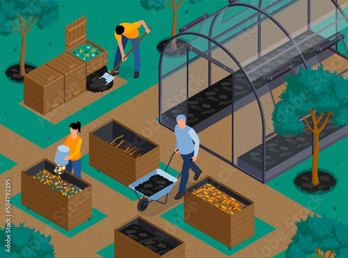 Garden Composting Isometric Background