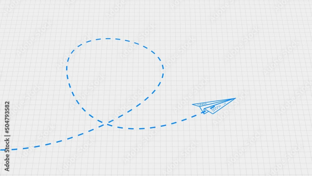 Animated hand drawn paper planeAirplane hand drawn. Airplane flying on a notebook sheet.