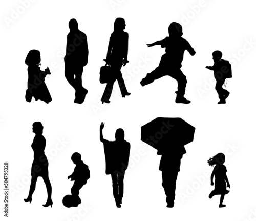 Vector silhouettes, Outline silhouettes of people, Contour drawing, people silhouette, Icon Set Isolated, Silhouette of sitting people, Architectural set	

