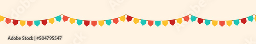 Color retro paper buntings garlands isolated on white background. Vector illustration. Seamless happy birthday banner, yellow and red fiesta border, carnival holiday header.