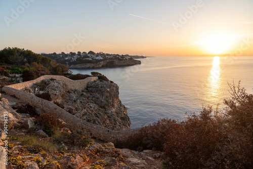 sunset over the sea, bay near porto christo, spain, mallorca