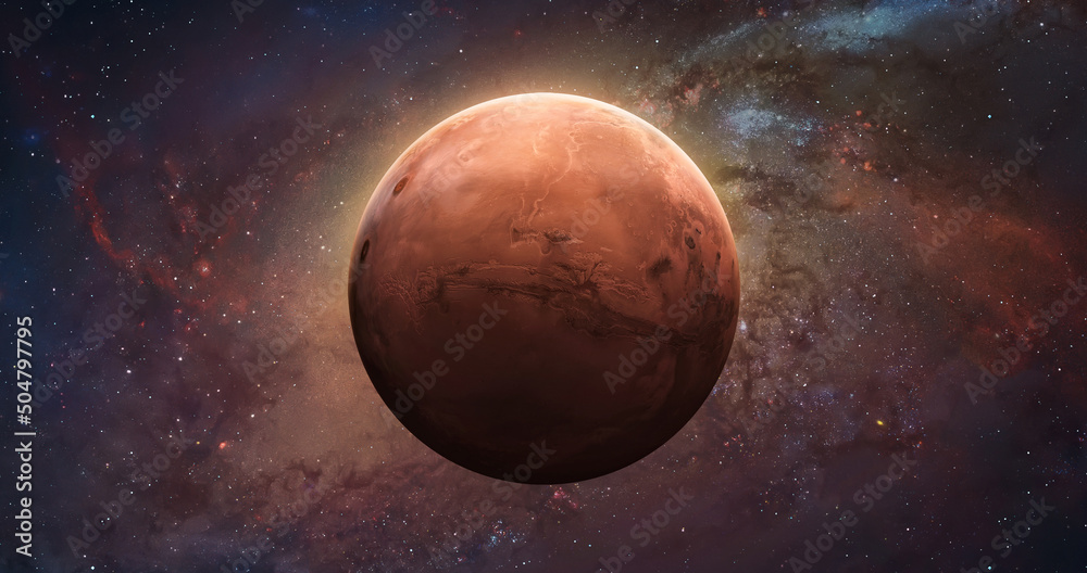Fototapeta Mars planet sphere. Exploration and expedition on red planet. Red planet in space. Solar system. Elements of this image furnished by NASA
