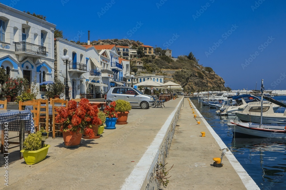 Port of Evdilos with Tavernas, Ikaria, Greece Stock Photo | Adobe Stock