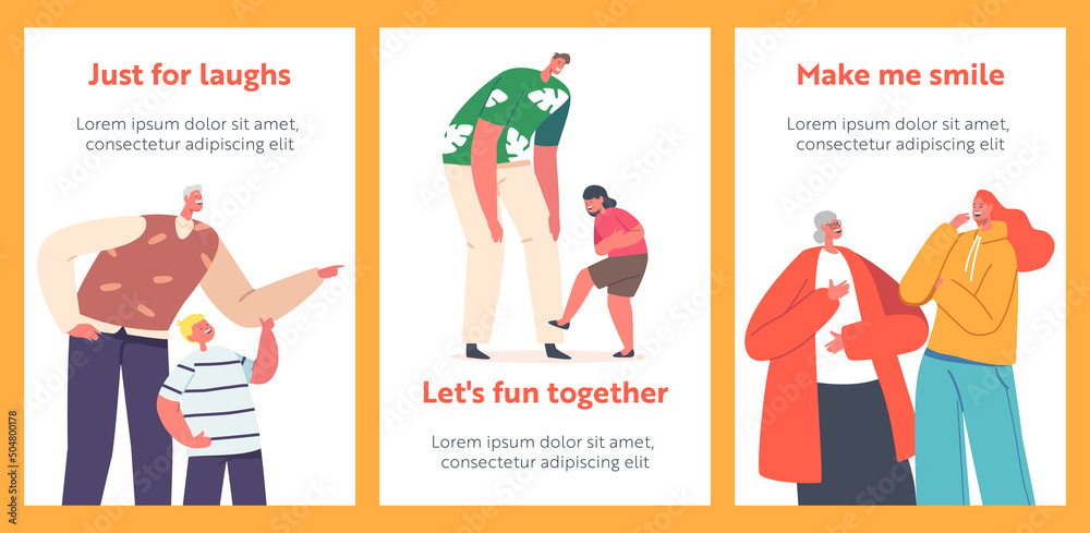 People Laughing at Something Funny Banners. Young and Senior Men, Women and Kids Characters Crying of Laughter People Laughing at Something Funny Banners. Young and Senior Men, Women and Kids Characters Crying of Laughter
