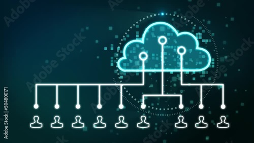 Futuristic cloud with pixel digital transformation abstract new technology blue green background. Artificial intelligence and big data concept. Business industry and wifi data storage communication