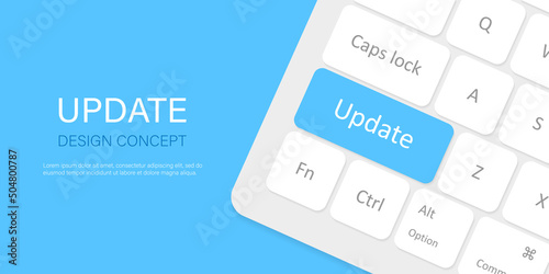 Update word on pc computer keyboard. Success System Updating to new software version. Vector illustration EPS 10