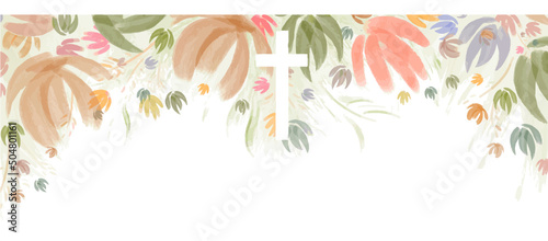 Vector Watercolor Easter cross clipart. Floral crosses, floral frames, banner, very peri Flowe hand drawn illustration, invitation design