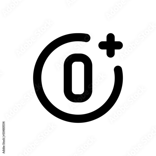 0 plus sign. Zero. Age restrictions, censorship and parental control. Icon for content, movies, food and toys. Vector EPS 10