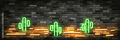 Vector realistic isolated neon sign of Cactus Desert logo on the wall background.