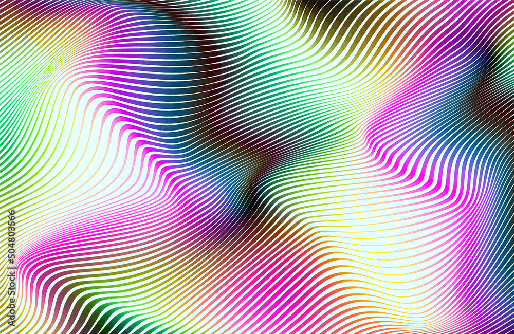 Warped lines colorful vector background. Modern abstract creative design with multicolor stripes. Optical illusion surreal texture.