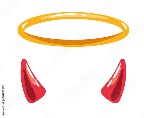 Halo and horns design elements isolated set. Vector flat graphic design illustration
