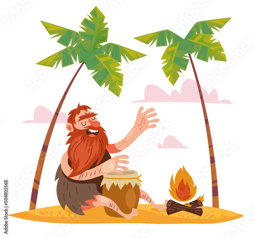 Island native man character singing song concept. Vector flat graphic design illustration