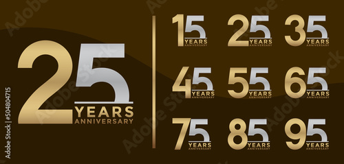Set of Anniversary logotype and silver and gold color with brown background for celebration