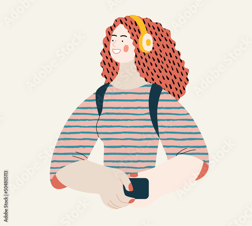 People portrait - Student -Modern flat vector concept illustration of a young female student, half-length portrait, user avatar. Creative landing web page illustartion