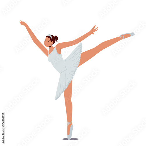 Girl Ballerina Practicing Dance Isolated on White Background. Female Character Training in Ballet School. Woman Dancer