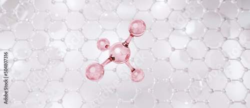 Realistic molecules background. Science illustration of a cream molecule. Hyaluronic acid skin solutions advertising, collagen serum drop with cosmetic advertising background. 3d rendering.