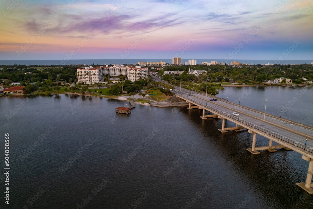 Aerial view of Ormond Beach, Florida, over the Halifax River