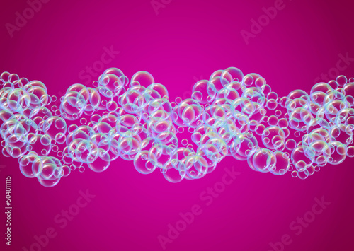 Shampoo bubble. Detergent bath foam, suds and soap for bathtub. Rainbow fizz and splash. Realistic water frame and border. Aqua 3d vector illustration layout. colorful liquid shampoo bubble.