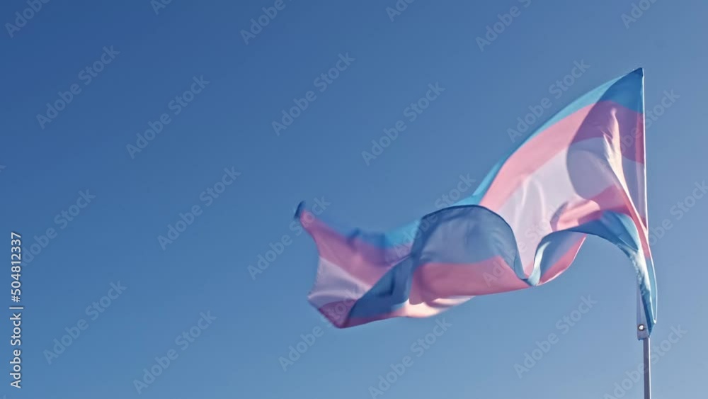 transgender flag blowing in the wind against the light