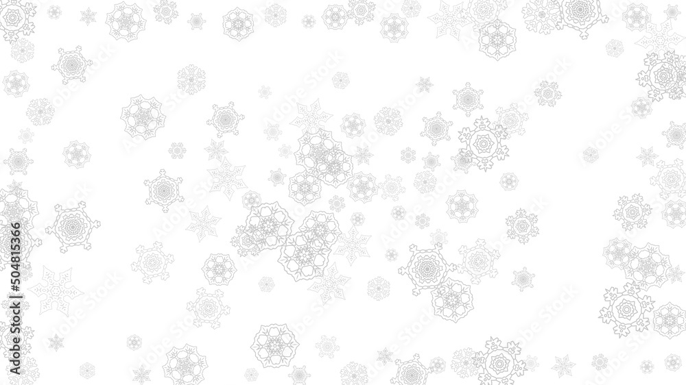 Snowflakes falling on white background. Horizontal Christmas and Happy New Year theme. Silver falling snowflakes for banner, gift card, party invitation, partner compliment and special business offers Snowflakes falling on white background. Horizontal Christmas and Happy New Year theme. Silver falling snowflakes for banner, gift card, party invitation, partner compliment and special business offers