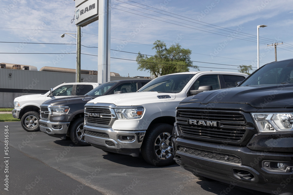 Used Ram 1500 display at a dealership. With supply issues, Ram and Stellantis are buying and