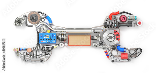 Auto parts in form of car wrench. To use in the advertising of spare parts for passenger and sports cars. 3d illustration photo