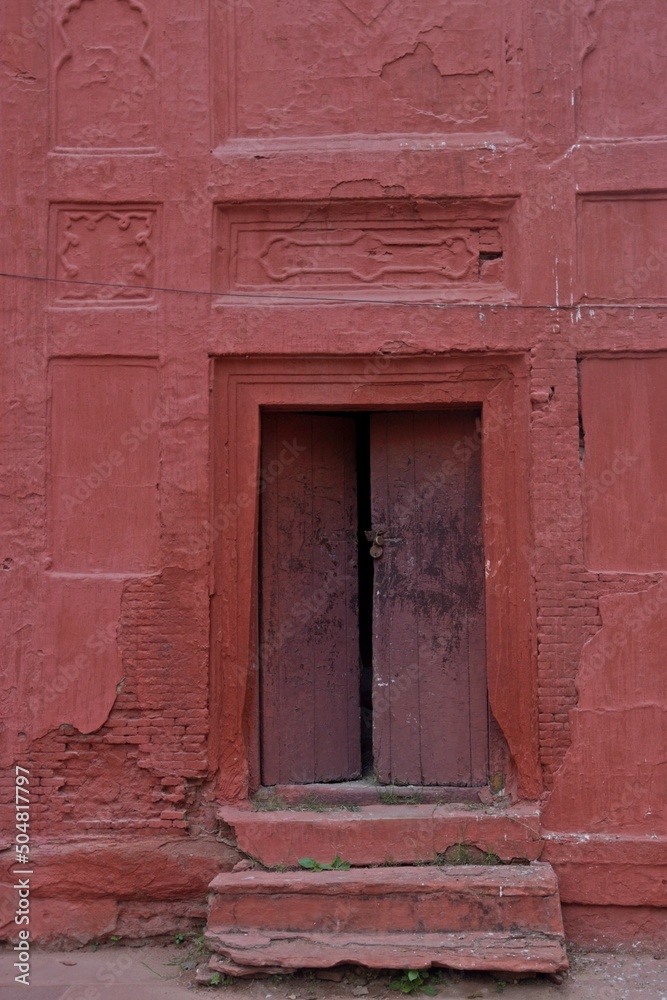 medieval door at unesco world heritage site, red fort, delhi, india 