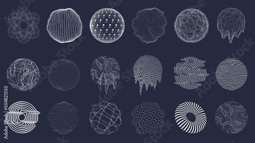 3D shapes and spheres for education, design, scince visualization. 3D abstract universal geometric shapes collection. Retro Futuristic spheres in vaporwave memphis and cyberpunk style. Vector set