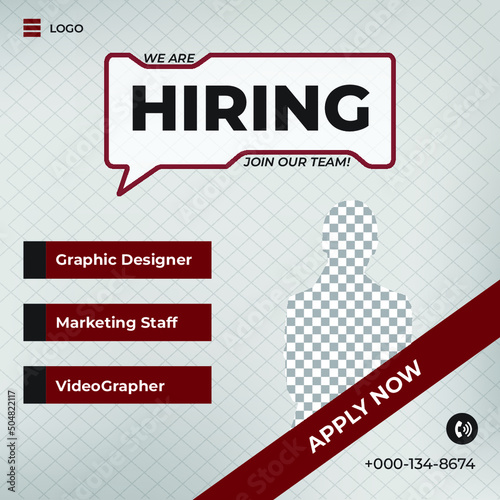 We are hiring job vacancy social media post or square web banner template photo