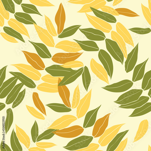 Beautiful leaves seamless pattern design. Vector hand-drawn leaves seamless pattern. Abstract trendy nature background. Pattern for wrapping paper, fabric, textile and prints.