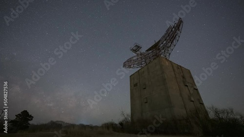Milky Way Galaxy rising behind a Radar Tower on a decommissioned military base in Montauk New York 