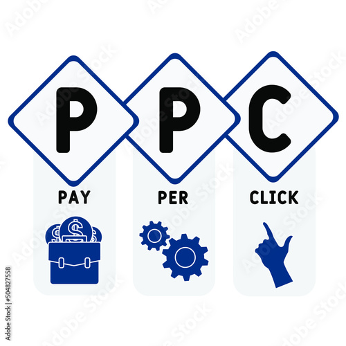 PPC - Pay per click acronym. business concept background. vector illustration concept with keywords and icons. lettering illustration with icons for web banner, flyer, landing pag 