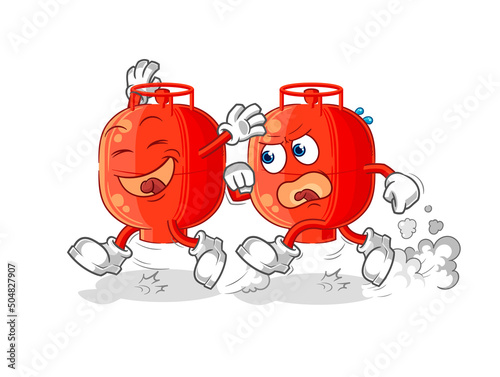 gas cylinder play chase cartoon. cartoon mascot vector