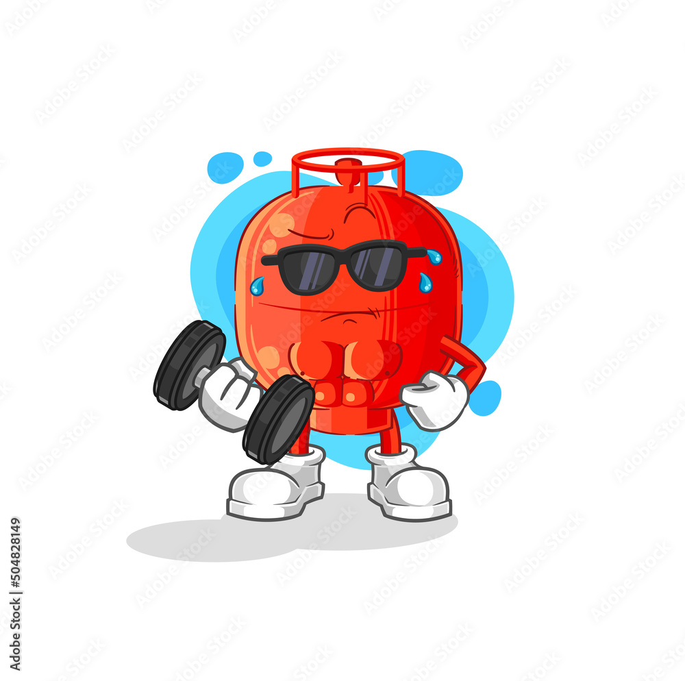 gas cylinder lifting dumbbell vector. cartoon character