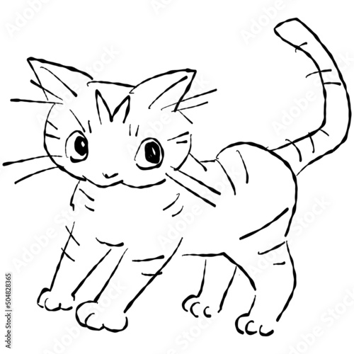 様子を伺う しま柄の子猫 ベクターイラスト 線画