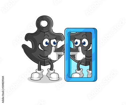 anchor looking into mirror cartoon. cartoon mascot vector