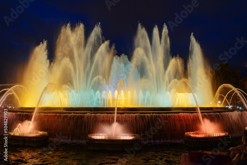 Night view of The Magic Fountain of Montjuic in Barcelona, Spain.