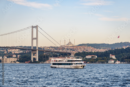 View of the Bosphorus Bridge in Istanbul, Turkey.