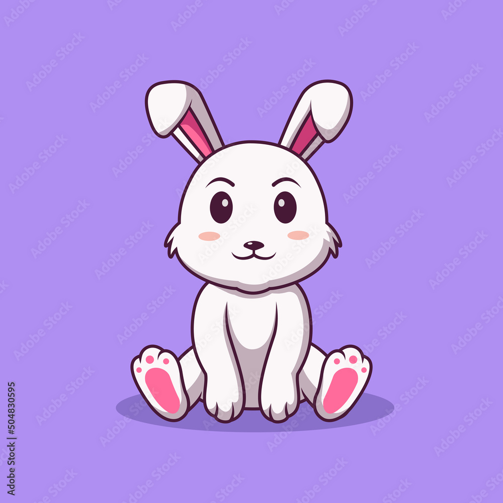 Cute bunny cartoon sitting, Cartoon rabbit in summer holiday, vector cartoon illustration Cute bunny cartoon sitting, Cartoon rabbit in summer holiday, vector cartoon illustration